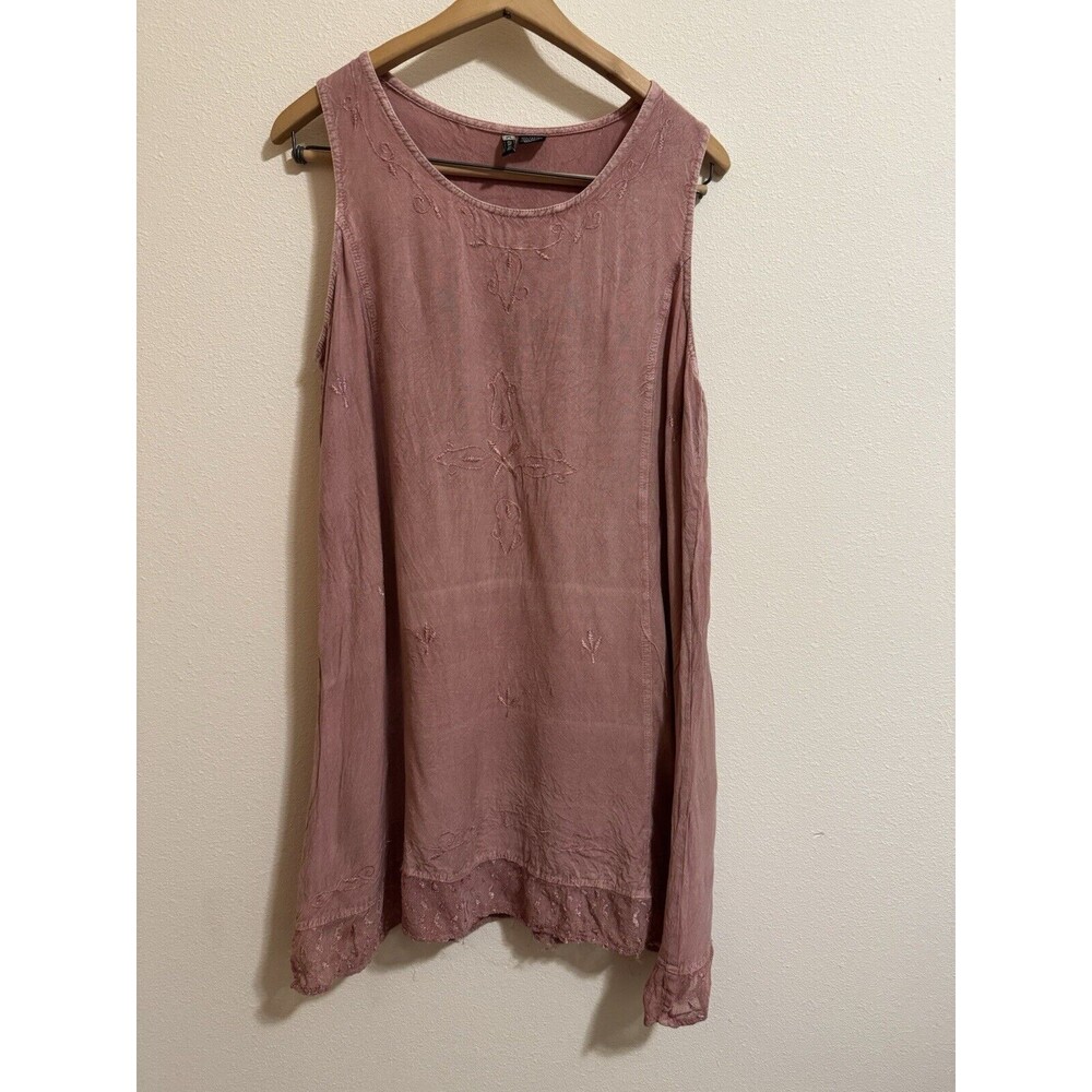 Kaaku Tunic Mini Dress Embroidered Sleeveless Boho Pink 90s Rayon Lace